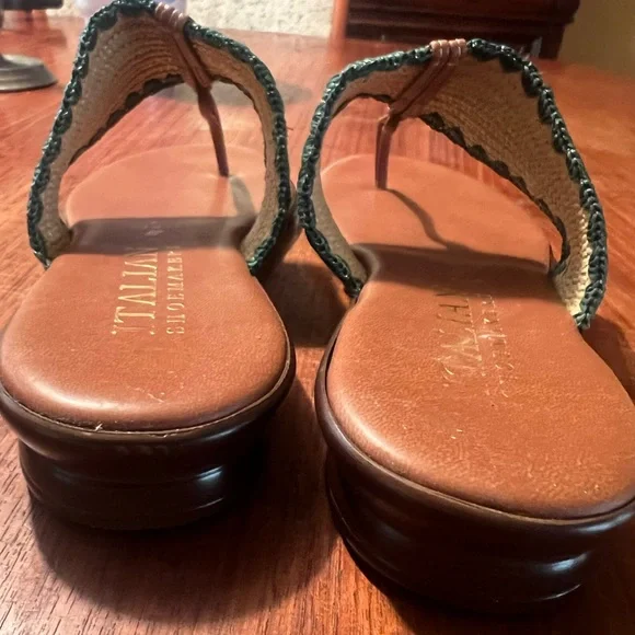 Italian Shoemakers Brown and Tan Sandals with Decorative Fabric Band - Picture 3 of 6